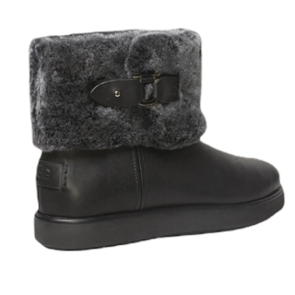 NEW UGG Classic Berge Mini Leather and Genuine Shearling Black Boot